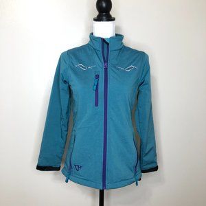 Cowgirl Hardware Jacket Womens Small Blue Soft Shell Embroidered Full Zip Fleece